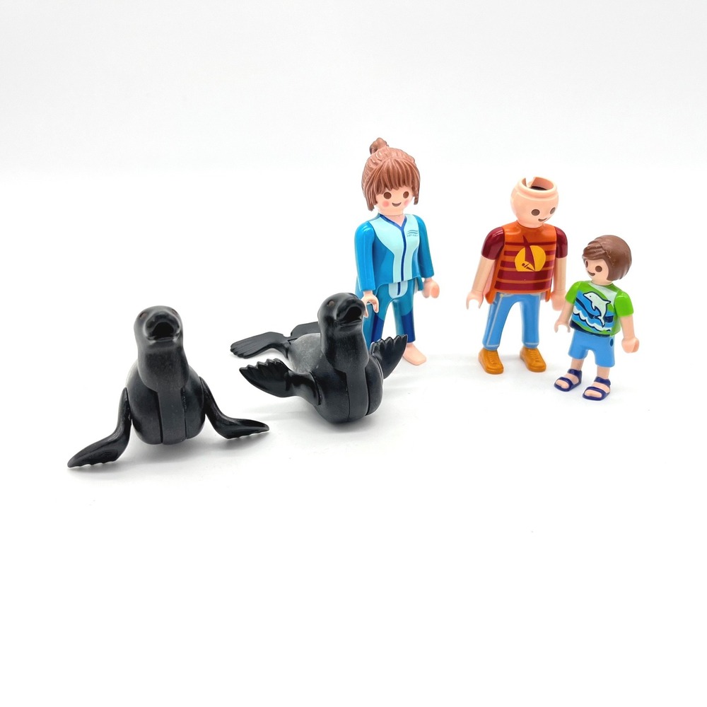 Playmobil Aquarium Figure Lot 3 Figures 2 Seals Sea Life Zoo Blue Orange Green
